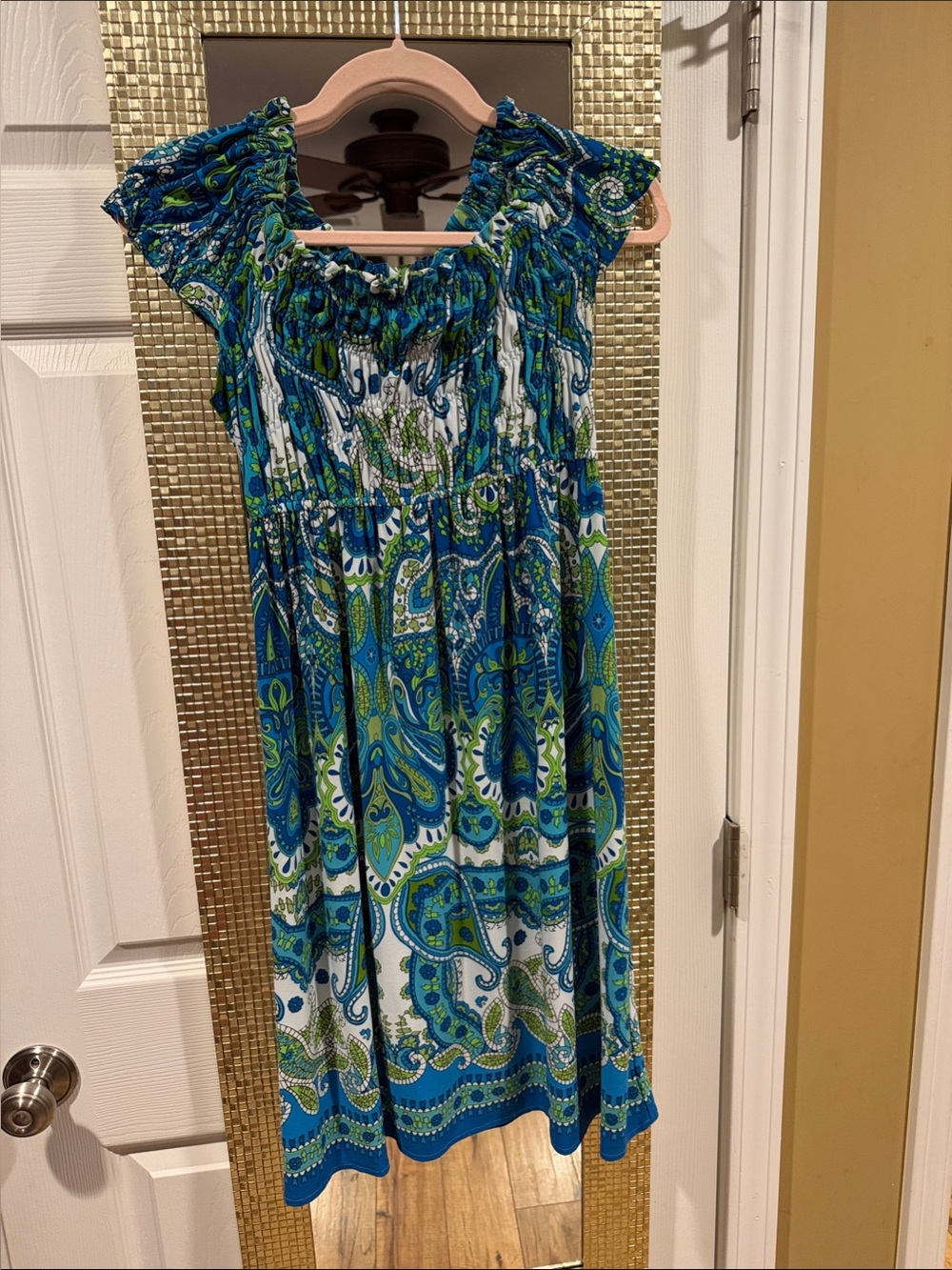 London Times Blue and Green Paisley Midi Dress